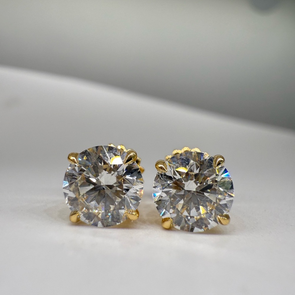 2.05 CTW F VS1 round lab diamond stud earrings 18k yellow gold